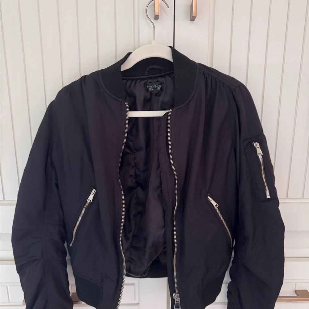Topshop Black Bomber Jacket with Silver Zippers